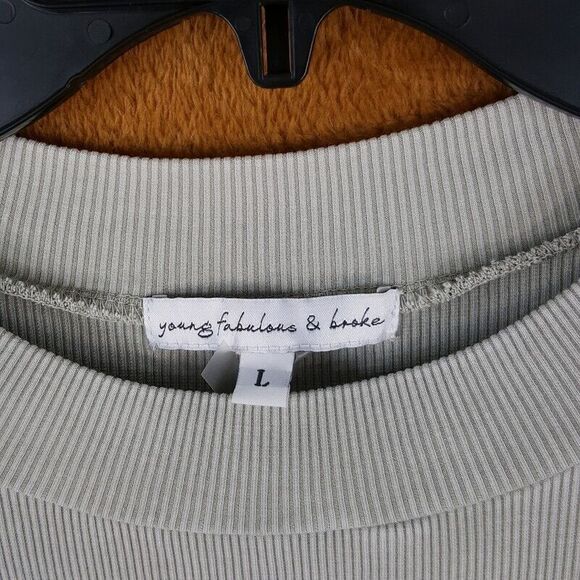 YOUNG FABULOUS BROKE Womens Dress Large Light Green Pullover Bodycon Midi Ribbed - Picture 2 of 7